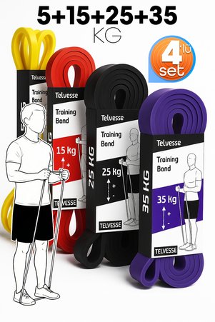 Telvesse 5-15-25-35 KG Direnç Bandı Seti Kas Geliştirme Lastiği Fitness Pilates Cross Training Bant 4 Sertlik