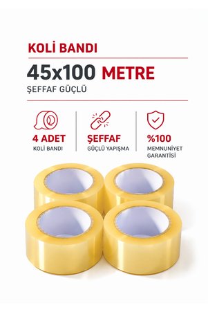 Delvos 4 Adet Koli Bandı 45 Mm Ekonomik Şeffaf Güçlü Yapışkanlı Kopmayan Bant Bandı