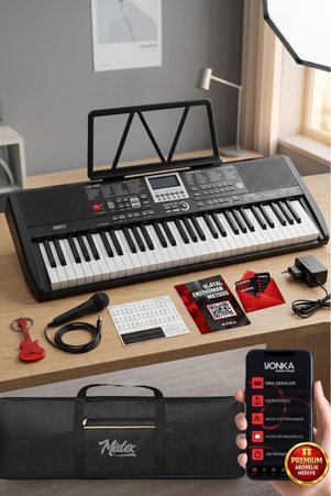 Midex PS-1800BK 61 Tuşlu Kaliteli Org Dijital Ekranlı Çanta Notalık Adaptör Sticker Öğrenim Metodu