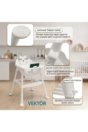 VEKTÖR Eco Model Plastik Bebek Mama Sandalyesi-Beyaz