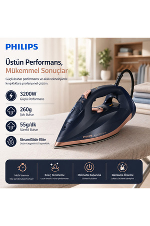Philips 3200 W Çift Buhar Teknolojili Buharlı Ütü Damlama Önleyici Akıllı Kapanan Hassas Kumaş Dostu Cihaz