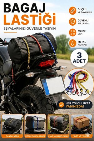 baffhome Bagaj Lastiği Çok Amaçlı Kancalı Pratik Gergi Halatı Ekstra Güçlü Bagaj Bağlama Lastiği