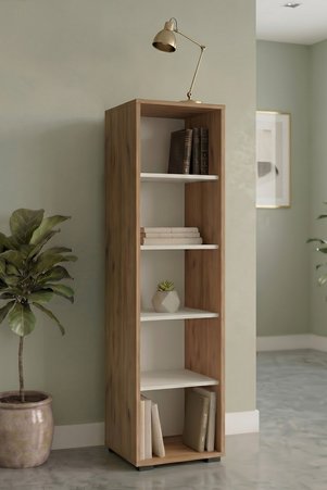 Yurupa Dante Serisi Modern 5 Raflı Kitaplık Ofis Çalışma Odası Kitaplık Beyaz Sepet DAN6-SW