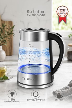 Torima Cam Led Işıklı 1500W 1.8L Kettle Su Isıtıcı TY-S888-040