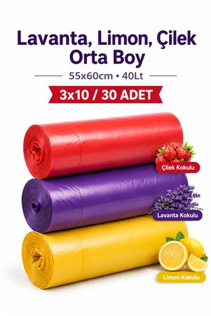 naft Plus Büzgülü Çöp Torbası 55x60 3'Lü Eko Paket Lavanta-Çilek-Limon Kokulu Çöp Poşeti