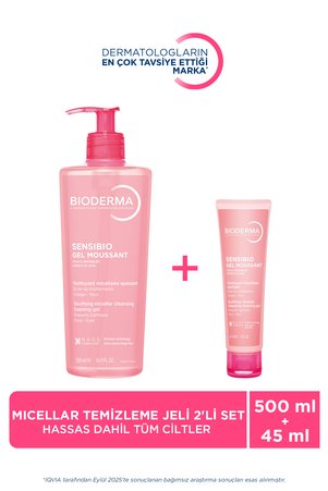 Bioderma Sensibio Foaming Gel Hassas ve Tüm Ciltler için Yüz&Vücut Temizleme Jeli 2'li Bakım Seti 500+45 ML