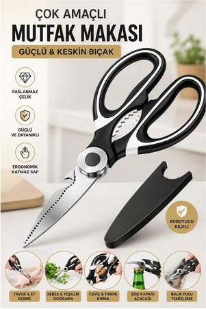Kitchen Beauty Paslanmaz Çelik Mutfak Makası Çok Amaçlı Fonksiyonlu Balık Et Sebze Makası
