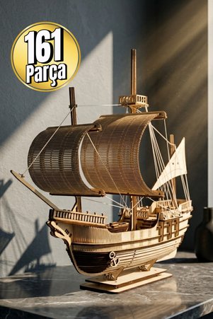 eslazerkesim Ahşap Yelkenli Gemi Maketi - Kendin Yap Dekoratif Kit - 3D Puzzle - 41cm