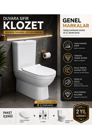Genel Markalar Duvara Tam Dayalı Klozet Takımı – Yavaş Kapanan Kapak + İç Takım Dahil