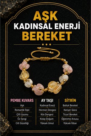 OSMANLI DOĞAL TAŞ Orijinal & Sertifikalı Sitrin Pembe Kuvars Ay Taşı Hematit İpli Merdiven Kapama Doğal Taş Bileklik