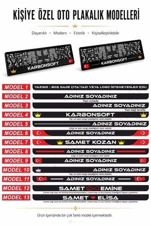 karbonsoft Kişiye Özel Isimli 2 Adet Araç Logo Kabartmalı Siyah Oto Plakalık