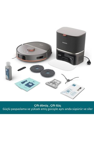 Philips 10000Pa Akıllı Robot Süpürge ve Mop Otomatik Boşaltma İstasyonu Çizgi Lazer Dolanma Önleme Tiftik Makinesi Hediye