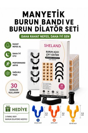 Sheland Manyetik Burun Bandı 30 Günlük Kullanım Set + Silikon Burun Dilatörü Hediyeli - Horlama Azaltıcı Set