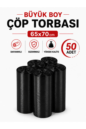naft Çöp Torbası Büyük Boy 10’lu 5 Rulo Kalın 65x70 Çöp Poşeti