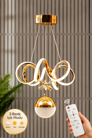 Luna Lighting Elda Gold Kaplama 3 Renk Kumandalı Metal Salon Mutfak Oturma Yatak Odası Modern Led Sarkıt Avize