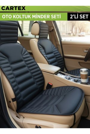 Cartex Oto Koltuk Minderi Ortopedik Lüks Süngerli Ön 2 Koltuk Siyah Araç Koltuk Koruyucu Kılıf