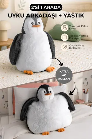 Nandy Home Peluş Penguen Uyku Arkadaşı ve Dönüşebilen Yastık