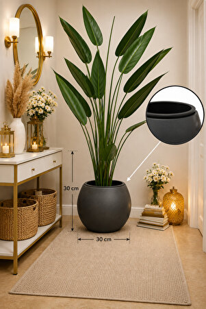 CANBOTANİK İÇ Drenaj Hazneli Antrasit Küre 30 Saksı 39x38 Salon Saksı