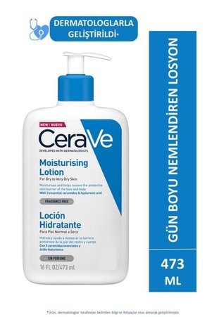 CeraVe Normal Kuru Ciltler Için Seramid Ve Hyaluronik Asit Içeren El yüz vücut Nemlendirici Losyon 473 Ml