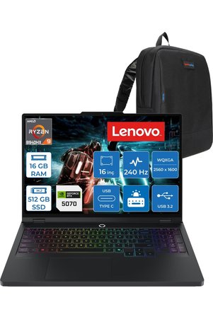 LENOVO Legion Pro 5 Amd Ryzen 9 8940HX 16GB 512GB SSD 8GB/RTX5070/115W 16" Wqxga IPS 500NITS 240Hz Windows 11 Pro Gaming Bilgisayar L83LT003STRP01 + Zettaçanta