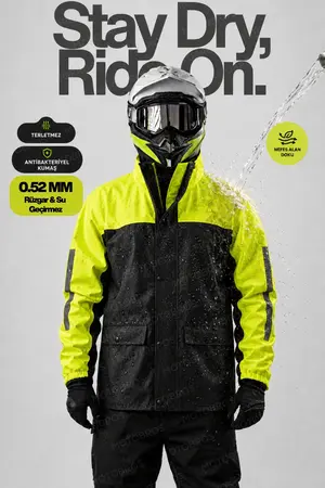 Motobros Motorcu Yağmurluk Motosiklet Yağmurluğu Neon Premium Cepli Astarlı SU Geçirmez