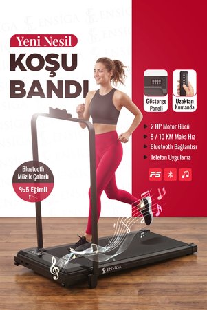 EN SİGA Yeni Nesil Bluetoothlu Koşu Bandı %5 Eğimli Müzik Çalarlı 8/10 Km Hız 2 Hp Motor Kumandalı