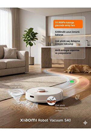 Xiaomi Robot Vacuum S40 Saç Dolanmayan Fırçalı 10.000 Pa Robot Süpürge