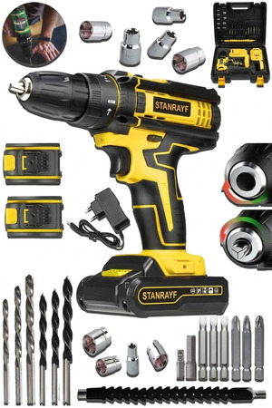 stanrayf Alman V-tech DG24 Çift Çelik Şanzıman Bakır Sargılı Çift Akülü Şarjlı Vidalama Matkap Seti