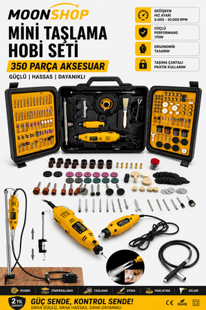 MOONSHOP Mini Taşlama Hobi Seti 350 Parça Aksesuar Gravür Oyma Kesme Zımparalama Makinesi