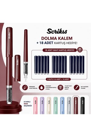 Scrikss Primeo Dolma Kalem Bordo + 18 Adet Mavi Kartuş Hediye