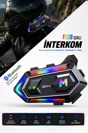 mimtec RGB Işıklı Bluetooth 5.3 Interkom - Su Geçirmez Müzik Çalar Motosiklet Kask İçi Kulaklık Intercom