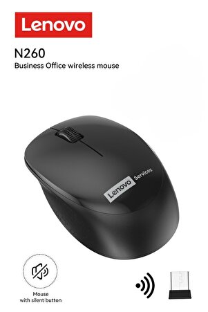LENOVO N260 Sessiz Kablosuz Mouse Siyah Pil Dahil 870042253