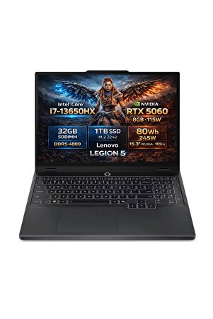 Lenovo Legion 5 15IRX10 Intel Core i7-13650HX 32GB 1TB SSD RTX 5060 8GB 15.3" Wuxga IPS Freedos 83LY00PYTR
