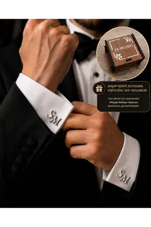 Steel Art Kuyumculuk Gümüş Kaplama 2 Harfli Kol Düğmesi Damat Hediyesi Düğün Nişan Kişiye Özel