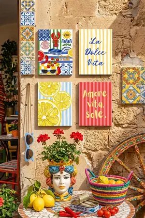 Genel Markalar La Dolce Vita Tablo Seti 4'lü Set – Sicilya Temalı- 15x20 cm 3 mm MDF UV Baskı
