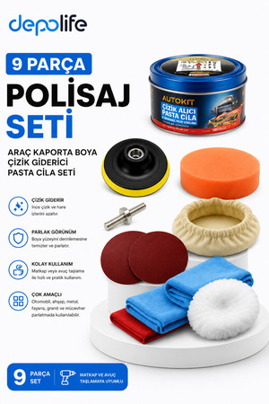 Depolife Araç Kaporta Boya Tampon Cizik Giderici Pasta Cila Seti Boya Temizleme Parlatma Polisaj Seti Matkap