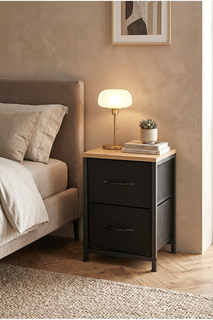 miyuhome 2 Raflı Metal Komodin Yan Sehpa Çok Amaçlı Dolap Organizer Mdf Tabanlı Kumaş Çekmece