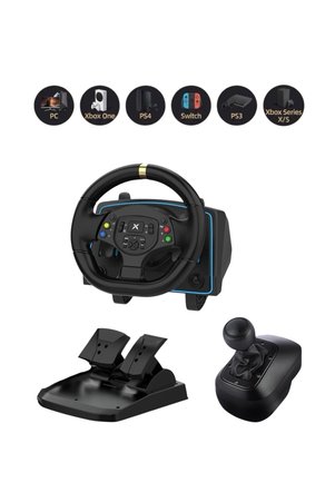Genel Markalar Oyuncu Direksiyon Seti - PC PS4 PS3 Xbox One S/X Switch Uyumlu Otomatik Vitesli Deri Kaplama Led Işıklı Hoparlörlü 270 Derece