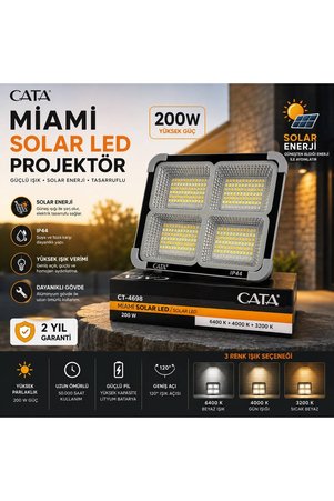 Cata Ct-4698 Miami Solar Led Projektör