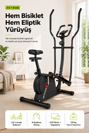 kochler Flexi 2'si 1 Arada Eliptik Kondisyon Bisikleti – Nabız Ölçerli 8 Kademeli Dirençli Egzersiz Aleti