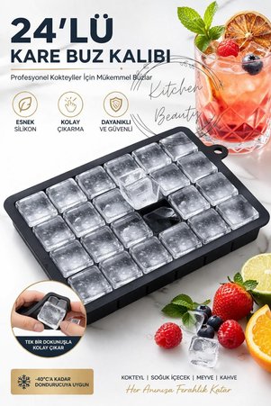 Kitchen Beauty Pratik 24'lü Sililkon Kare Buz Kalıbı | 24 Adet Silikon Kare Buz Kalıbı | Sunum Buzluk