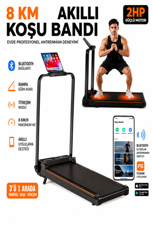 Raiden KB800 Koşu Bandı Titreşim Modlu Bluetoothlu Eğimli Yürüme Koşu Bandı 2hp Motor Fitness Katlanır 7 Katman Akıllı Koşu Pedi Kumandalı