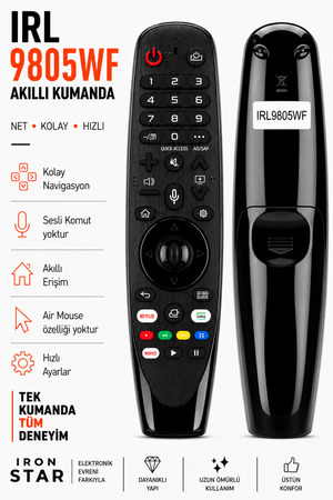 LG Akıllı TV kumandası / Universal akıllı kumanda / Smart TV kumandası / televizyon kumandası / Android TV uyumlu kumanda / oled kumanda / qled kumanda / qned kumanda / IRL9805WF