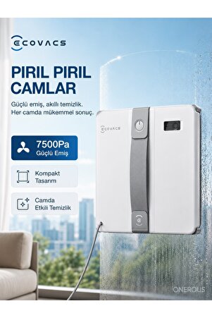Ecovacs Akıllı Cam Silme Robotu 7500pa Yüksek Vakum Güçlü Otomatik Cam Temizleyici Düşme Engelleyici Sensör