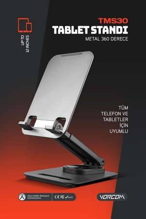 Vorcom 4 Eksenli Metal 360 Derece Teleskopik Tüm Tablet Telefon Uyumlu Ayaklı Stand Tablet Tutucu Tms30