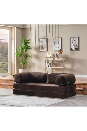 Huga Metal Relax 200cm Kanepe Fitilli Kadife Yıkanır Silinir Dinlenme Koltuğu Yatak Olabilen Acı Kahve