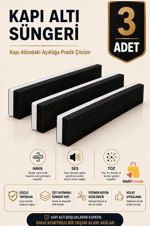 MultiTrendy 3 Adet Kapı Altı Rüzgar Önleyici 90 cm Yapışkanlı Isı Yalıtım Süngeri Soğuk Toz Ses Kesici Eşik Süngeri