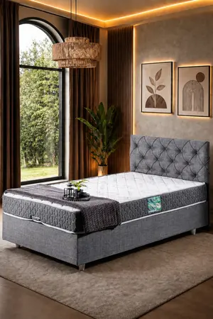 Setay Eylül Tek Kişilik Baza Başlık Comfort Yatak Seti Gri