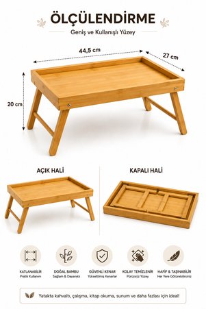 Kitchen Line Katlanabilir Bambu Keyif Tepsisi – Ayaklı Yatak Kahvaltı Tepsisi Laptop ve Çalışma Sehpası 44 5 × 27 × 20 cm