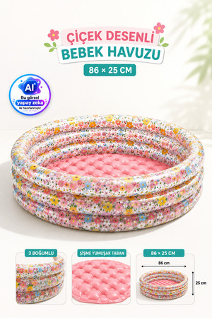 YILDIRIM OYUNCAK 3 Boğumlu Çiçek Desenli Bebek Şişme Havuzu 86x25cm – Yumuşak Şişme Tabanlı Yuvarlak Çocuk Havuzu